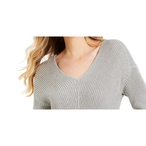 Pull à capuche texturé en coton premium pour femme Charter Club, col en V, décontracté, hiver, automne, tricot torsadé, logo frontal, gris - Taille S - Product Image 2