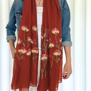 Design Your Own Hand Embroidery Silk <b>Scarf</b> New Design Wholesale Hand Embroidery Silk <b>Scarf</b> In Low MOQ - Product Image 6