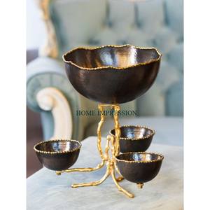 Cuenco de aluminio moderno para servir, diseño martillado con base de rama para ensalada, fruta, chocolate, nueces, fiesta, entretenimiento - Product Image 6