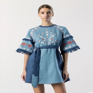 Vestido holgado informal de algodón con media manga para mujer, ropa de playa mexicana bordada - Product Image 2