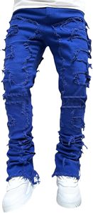 กางเกงวิ่งขาตรงสไตล์ฮิปฮอปของผู้ชายผ้าผ้ายืดเข้ารูปขาดลำลองน้ำหนักเบา - Product Image 4