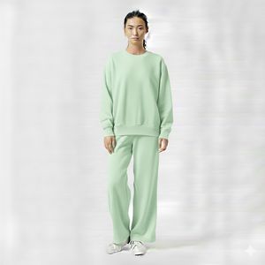 Ensemble survêtement deux pièces personnalisé pour femme, hiver, uni, décontracté, coupe oversize, en molleton de coton doux et épais, composé d'un sweat-shirt et d'un pantalon de survêtement à jambes larges - Product Image 1