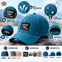 Casquette de baseball HS41 à 5 panneaux en caoutchouc PVC avec logo, imperméable, perforée au laser, à fermeture snapback, pour le golf, avec logo personnalisé
