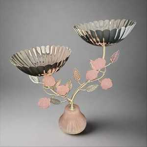 ชามทองเหลืองทรงกลมสีเงิน2ใบดีไซน์รูปดอกไม้ทำจากเรซินสำหรับบ้านโรงแรมและร้านอาหาร - Product Image 2