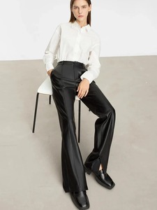 Pantalones casuales de cuero auténtico 2025 para otoño, nuevos pantalones femeninos sueltos hasta el suelo con abertura recta - Product Image 2