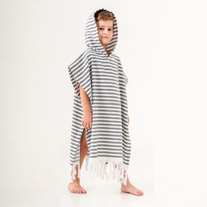 Pestemal <b>Towel</b> Poncho for Kids GREEN STRIPES Hooded Kids Poncho Collection Beach <b>Towel</b> 100% Cotton - Product Image 4