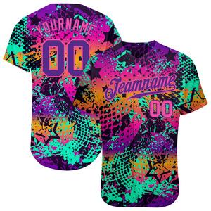 Pakistán ropa deportiva industria auténtica camiseta de béisbol personalizado púrpura-Rosa 3D Graffiti patrón transpirable de talla grande conjunto - Product Image 1
