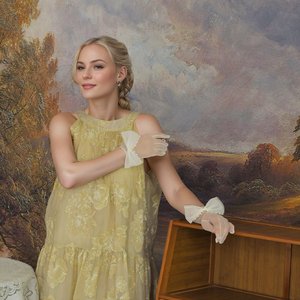 Bridella OG37 Short Pearl and <b>Mesh</b> <b>Gloves</b> Clear Fingerless Style Soft and Flexible for Weddings Proms Formal Events - Product Image 4