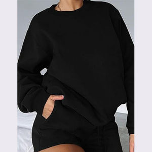 Sweat-shirt confortable à col en V surdimensionné en molleton de haute qualité de couleur unie pour femmes grande taille, mode hiver 2025 - Product Image 2