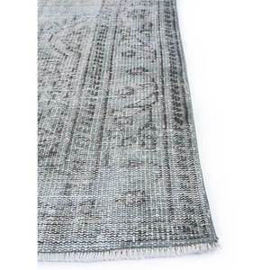 Tapis en laine noués à la main gris et noir vintage pour la maison - pour salon, couloir, médaillon, rectangle, abstrait, fait main, adolescents - Product Image 4