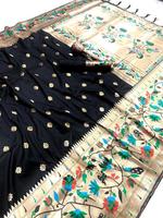 Saree en soie Pure et douce, brochet tissé or Original, Design bordure, Blouse unie, Zari bordure, créateur, vêtements de mariage