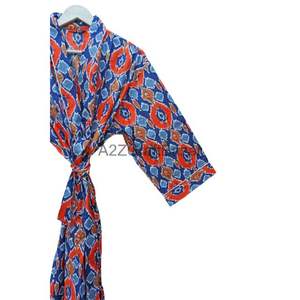Bata de Baño Ligera para Mujer, 100% Algodón, Manga Larga, Cuello en V, Estilo Kimono, con Bolsillos, Estampado Floral, Largo hasta la Rodilla, Estilo Vintage, para Verano - Product Image 3