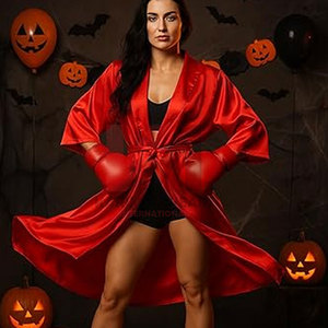 Halloween Boxing Costume Women Black Red Pink Boxer Outfit Cosplay Satin Robe Boxing <b>Gloves</b> Socks Sexy Fighter Champion - Product Image 5