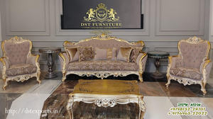 Conjunto de sofás de estilo italiano para el hogar, conjunto de muebles de sala de estar de acabado rojo y dorado, con aspecto elegante, Set de 5 asientos para sala de estar - Product Image 3