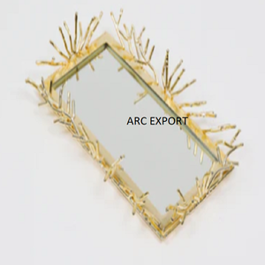 Plateau de nourriture de bordure de couleur dorée en forme de rectangle avec plateau de service unique en marbre de couleur blanche plateau de décoration de table de fêtes de mariage - Product Image 6