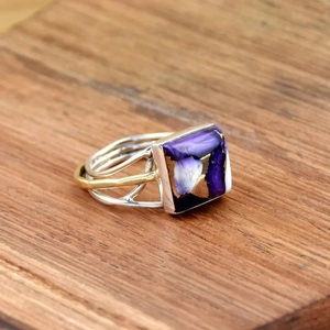 Bague coussin turquoise huître violette 925 argent Sterling Zigzag fil spirale bohème Cocktail bijoux - Product Image 4