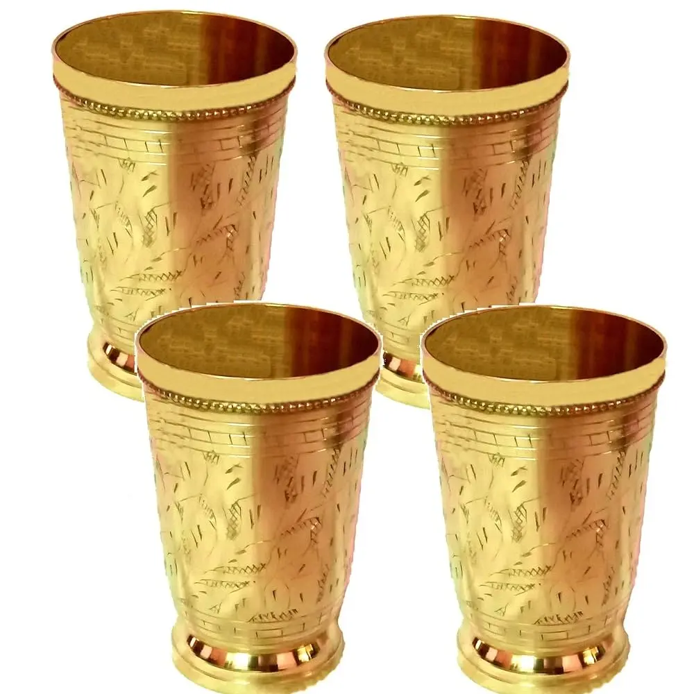 Antique Best Selling Brass Water Glass Drinking Tumbler with Embossed Design for Drinking Serving Water Handmade Kitchen Ware