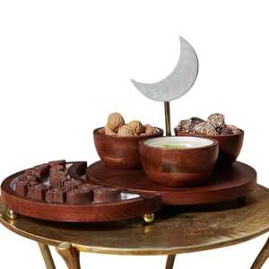 Plato para servir con forma y diseño personalizados, plato de madera, bandeja con acabado natural con base de metal para dátiles, nueces, frutas, bandeja para servir - Product Image 5