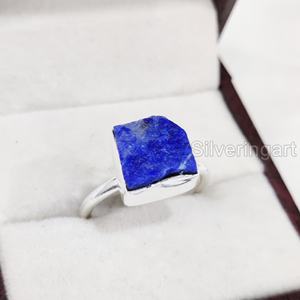 Anillo de Plata de Ley 925 con Piedra Natural de Lapislázuli en Bruto para Mujer, Anillo Sencillo para Aniversario - Product Image 3