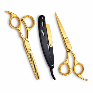 Tijeras de Peluquería de Acero Inoxidable de 6 Pulgadas con Logotipo Personalizado Chapado en Oro y Kit de Tijeras de Entresacar con Navajas - Product Image 5