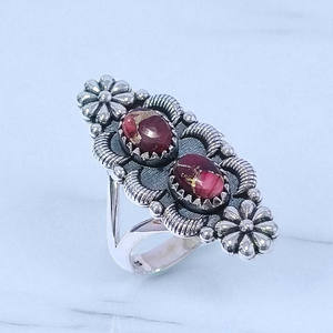 แหวนเงินสเตอร์ลิงขัดเงาสูง ประดับพลอยโรสดาเลียและเทอร์ควอยซ์ สำหรับขายส่งเครื่องประดับเงิน - Product Image 2