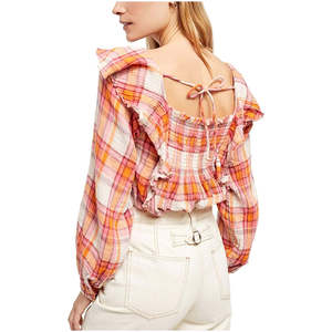 Top a Quadri Siena con Volant per Donna di Free People, Avorio Naturale, Ricamato, Abbigliamento Formale da Ufficio, Taglie Disponibili XS-XL - Product Image 2