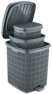 Ensemble de poubelles à pédale rectangulaires en plastique durables et écologiques, 3 tailles imbriquées pour la maison, la cuisine, le bureau, couvercle facile à ouvrir, compact - Product Image 2