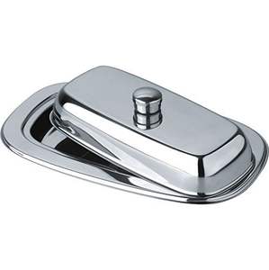 Beurrier en métal au fini élégant avec couvercle à poignée décorative, parfait pour servir le beurre sur une table à manger de luxe - Product Image 5