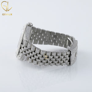 High Quality Iced Out Round Cut Labgrown Diamond Round Bezel Arabic Number Dial Auto Date Wrist <b>Watch</b> - Product Image 3