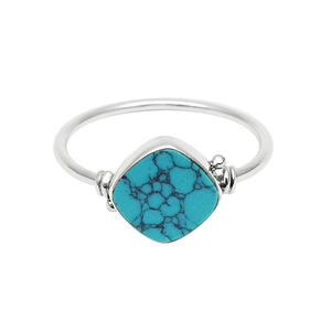 Precio al por mayor de alta calidad, anillo con forma de cojín de piedras preciosas de turquesa Natural de Plata de Ley 925 para mujer y niña, joyería hecha a mano - Product Image 1