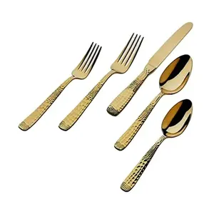 Maravilloso juego de cubiertos en acero inoxidable con diseño hecho a mano pulido en oro perfecto para eventos y uso de vajilla elegante - Product Image 1