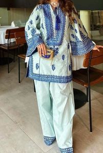 Punjabi brodé été blanc costume long col ethnique manches pakistanaises avec Sharara Pallazo inde vente en gros Anarkali Kurta - Product Image 2