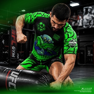 RWN YSF Unisex Schwarz-Grüner Kurzarm-Rashguard mit Zombie-Sublimationsdruck, Schnelltrocknend, 220g, Frontlogo, Polyester/Baumwolle, Sportlich - Product Image 6
