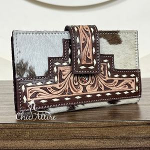 Wholesale 2025 New Women Hand Tooled Cowhide Leather Clutch Multifunction Genuine Leather Wallet Credit Card Mobile <b>Phone</b> Purses - Product Image 1