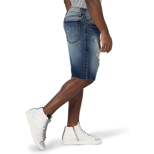 Ropa de calle de verano, pantalones cortos de mezclilla de algodón lavados oscuros desgastados holgados personalizados rectos, pantalones vaqueros de moda Vintage para hombres, pantalones cortos para hombres - Product Image 1