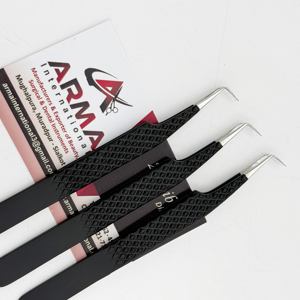 Pinzas profesionales de aislamiento de 90 grados Pinzas de extensión de pestañas plateadas recubiertas de negro con agarre fuerte Etiqueta privada - Product Image 2