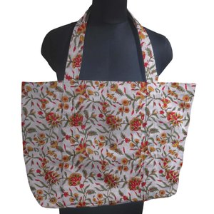 Sac fourre-tout en toile de coton imprimé de blocs pour femmes sac de voyage Boho à la main sac à bandoulière grand cadeau de demoiselle d'honneur floral Weekender - Product Image 6