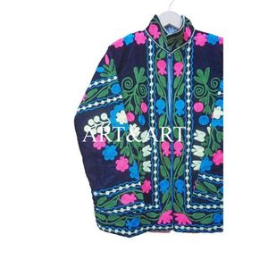 Veste courte en velours bohème à fleurs brodée à la main, doublure en coton matelassé écologique, faite à la main pour femmes - Product Image 2