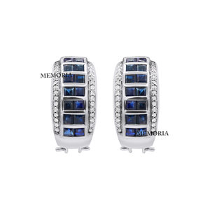 Precious Natural Blue Sapphire Gemstone 925 <b>Solid</b> Sterling <b>Silver</b> Handmade Vintage for Certified Bezel Setting Women <b>Earrings</b> - Product Image 1