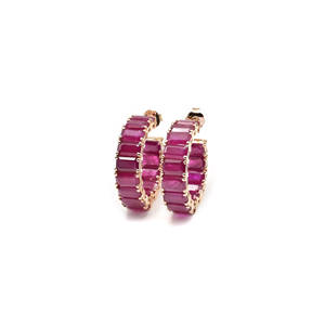 9.66 CTW Genuine Burma Ruby Wedding <b>Hoops</b> 14k Solid Yellow Gold Art Deco Women <b>Earrings</b> July Birthstone IGI Certificate Jewelry - Product Image 3