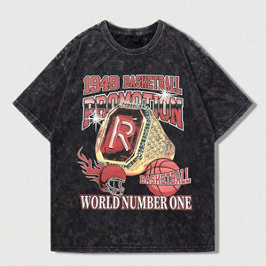 Camiseta de fibra de bambú de algodón Vintage de moda para hombre, Manga corta informal con estampado de letras personalizado, diseño de hombro caído, 100% algodón - Product Image 1