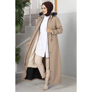 Manteau hijab à capuche Eflin beige, motif régulier, tailles 38-52, Turquie - Product Image 2