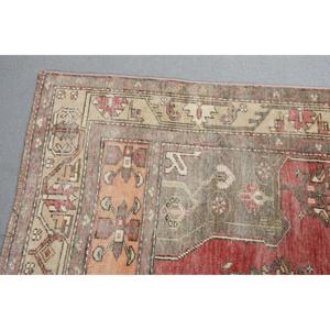 Turkish Vintage Area Rug 4,2x8,3 ft, Red <b>Brown</b> Ikat Wool Rug - Product Image 4