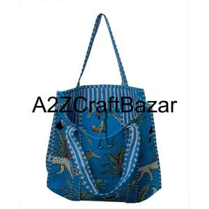 Sac de plage en coton matelassé fait à la main en Inde pour femmes Grand et spacieux Sac à bandoulière bohème pour le shopping Transport écologique - Product Image 3