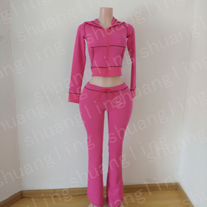 Chándales de mujer, conjunto de 2 piezas, trajes informales, sudaderas con cremallera de punto Waffle con pantalones acampanados, chándales de entrenamiento de gimnasio para mujer - Product Image 4