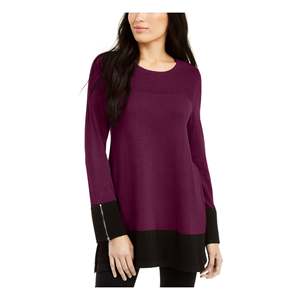 Alfani Pull tunique à manches longues pour femme, couleur marron-noir, col rond, taille S - Product Image 1
