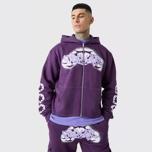 Survêtements 2pcs Jogging Suits Zip Up Screen Heat-Transfer Printing Cotton Tracksuit Cargo Flare Sweatpants And Hoodie Jogger Set - Product Image 3