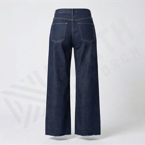 Jeans à jambes larges taille haute pour femmes Mode Coupe droite Trous en denim Pantalons en jean décontractés de couleur personnalisée Longueur au sol - Product Image 2