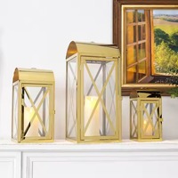 Farol de Piso de Acero con Acabado Dorado y Diseño Recortado para Decoraciones Festivas de Ramadán/Eid/Hajj, Tamaño y Logotipo Personalizables