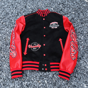 YUJIA, nuevo diseño, respetuoso con el medio ambiente, logotipo personalizado, chaqueta informal de gran tamaño para hombre, chaqueta universitaria de béisbol de invierno, chaqueta universitaria roja para hombre - Product Image 1